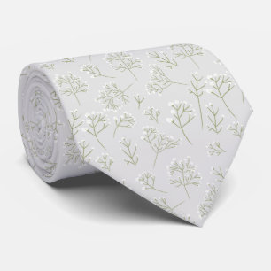 Baby's Breath White Floral Gypsophila Neck Tie