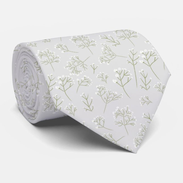 Baby's Breath White Floral Gypsophila Neck Tie (Rolled)