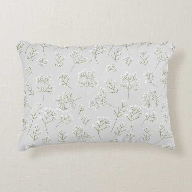 Baby's Breath White Floral Watercolor Gypsophila Accent Pillow (Front)