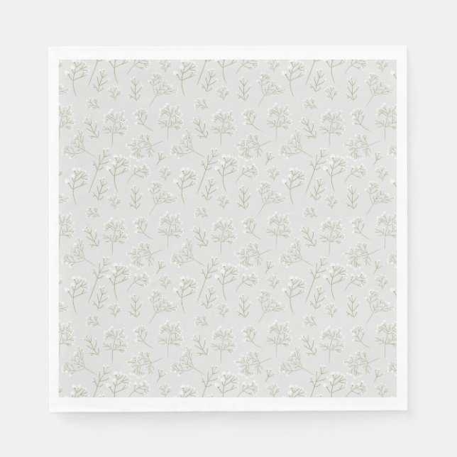 Baby's Breath White Floral Watercolor Gypsophila Napkins (Front)