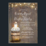 Baby's Breath Wine Barrel Rustic Lantern Wedding Invitation<br><div class="desc">Floral rustic wood wedding invitation features wine barrel,  baby's breath flowers,  the string of lights and vintage lamp - lantern</div>