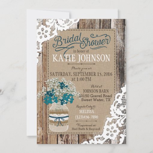 Baby's Breath Wood Lace Rustic Bridal Shower Invitation | Zazzle