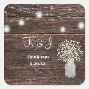 Baby's Breath, Wood & Mason Jar String Lights Square Sticker
