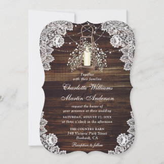 Baby's Breath Wood String Lights Lantern Wedding Invitation
