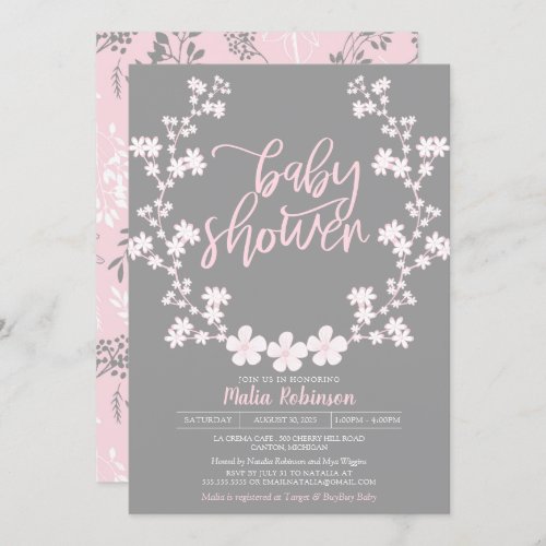 Babys Breath Wreath Floral Baby Shower Invitation