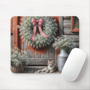 Baby's Breath Wreath On a Farmhouse Door Mouse Pad
