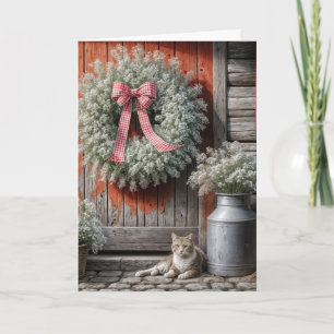 Baby's Breath Wreath On Rustic Door Card