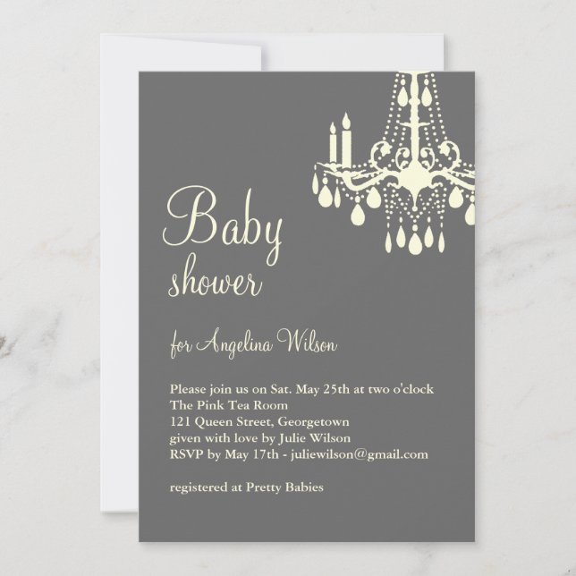 Baby's Chandelier in gray & yellow Invitation (Front)