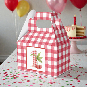Baby's Cherry First Red Gingham Birthday Favor Boxes