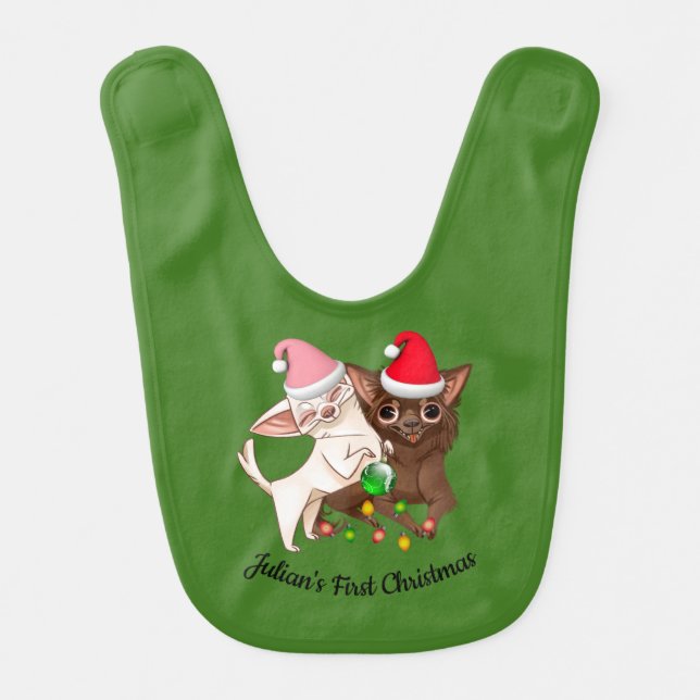 Baby's Customized First Christmas Chihuahua Bib (Front)