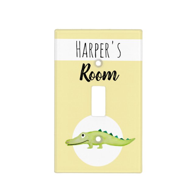 Baby's Cute Watercolor Crocodile Safari Nursery Light Switch Cover (Front)