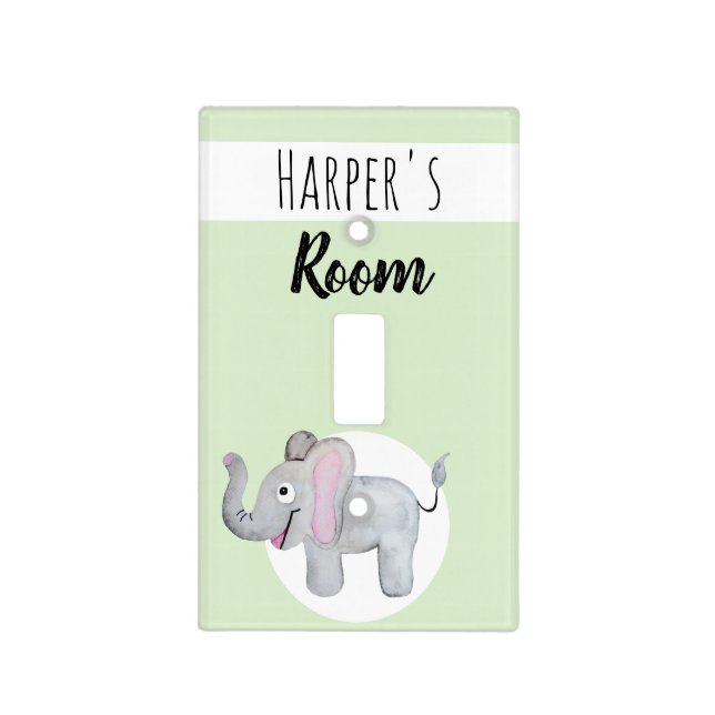 Baby's Cute Watercolor Elephant Safari Nursery Light Switch Cover (Front)