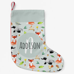 Babys Cute Woodland Forest Animal Pattern Kids Small Christmas Stocking