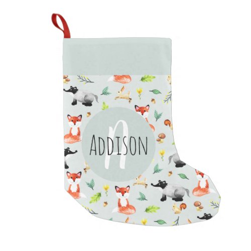Babys Cute Woodland Forest Animal Pattern Kids Small Christmas Stocking