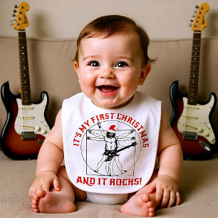 🎵🎸🎄Baby's DaVinci Rocking X-mas black Baby Bib