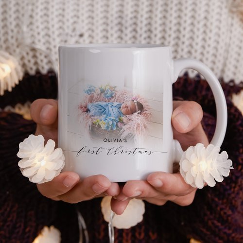 Babys Elegant First Christmas Hand_Lettered Photo Coffee Mug