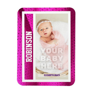 Baby's First Baseball Card Pink Mesh Magnet