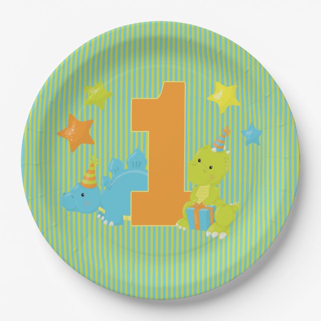 Baby's First Birthday - Baby Dinosaur Party Paper Plates (Front)