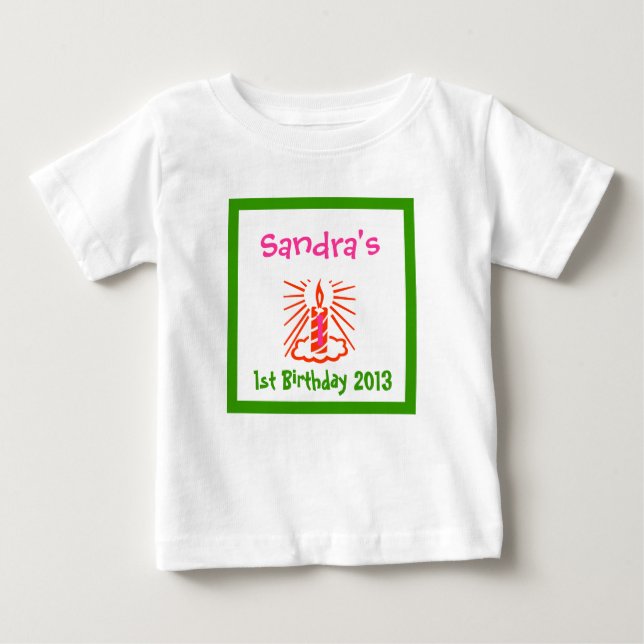 baby's first Birthday, baby's 1st pink and green Baby T-Shirt (Front)