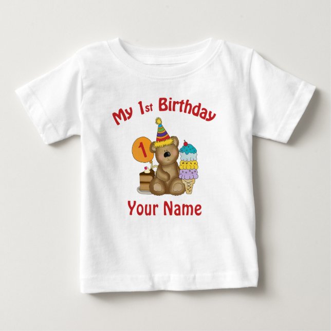 Baby's first birthday bear personalized baby T-Shirt (Front)