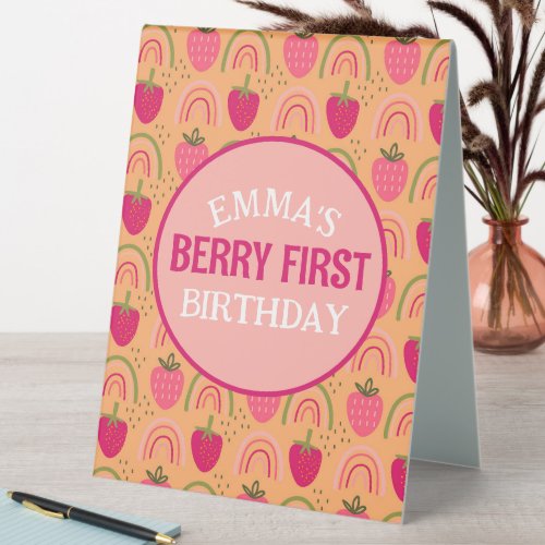 Babys First Birthday Berry First Birthday  Table Tent Sign