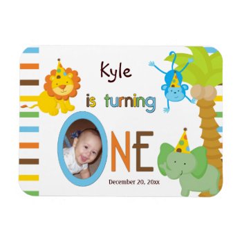 Babys First Birthday Customizable Party Favor Magnet by malibuitalian at Zazzle