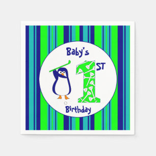 Baby's first birthday golfing penguin paper napkins