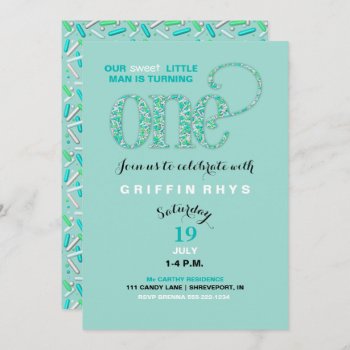 Baby's First Birthday Mint & Aqua Sprinkles Invitation by nawnibelles at Zazzle