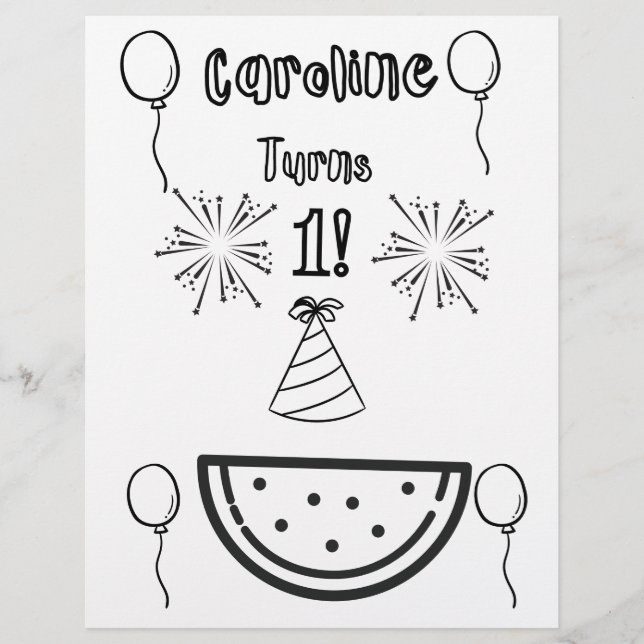 Baby's First Birthday Party Coloring Pages (Front)