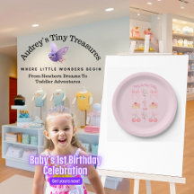 Baby's First Birthday Pastel Pink Bow Paper Plates