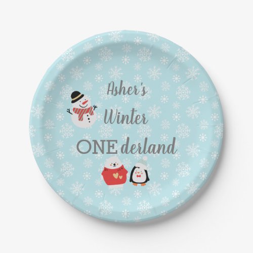 Babys First Birthday Winter Snowflakes Paper Plates