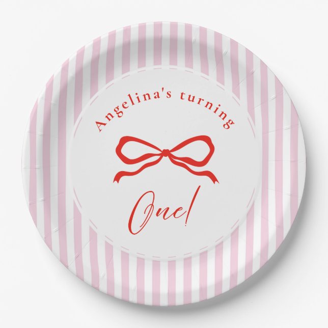 Baby's first birthday with soft pink party plates. paper plates (Front)