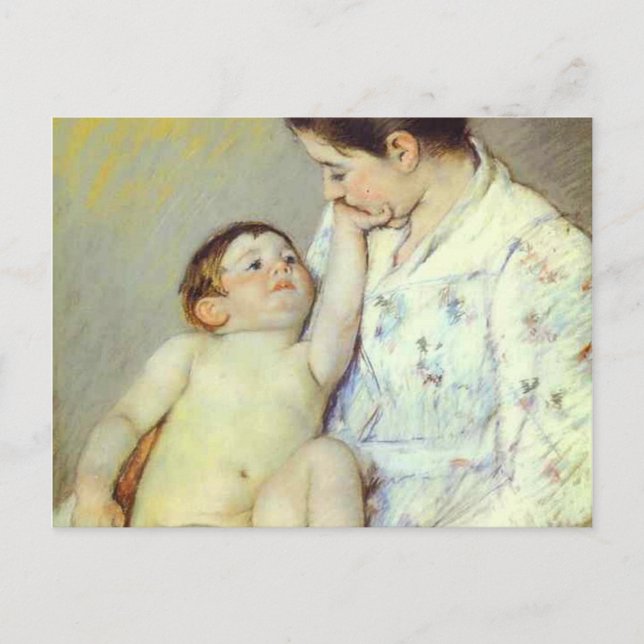 Baby's First Caress. c. 1890, Mary Cassatt Postcard (Front)