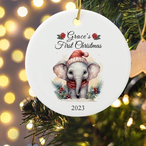 Babys First Chrismas Elephant  Ceramic Ornament