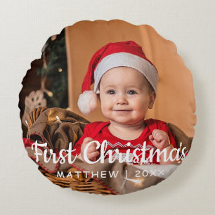Baby's First Christmas 1 photo Round Pillow