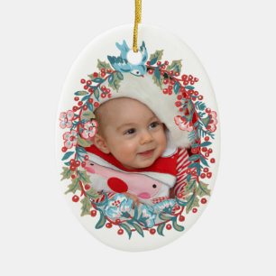 Baby's First Christmas 1st Cute Pastel Floral Ceramic Ornament