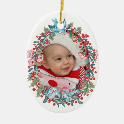 Babys First Christmas 1st Cute Pastel Floral Ceramic Ornament