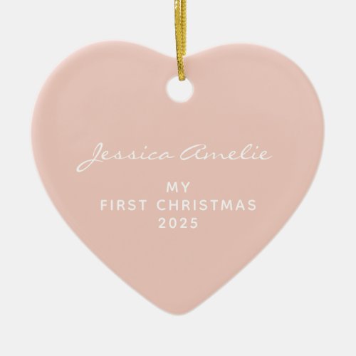 Babys First Christmas 2021 Custom Photo  Blush Ceramic Ornament