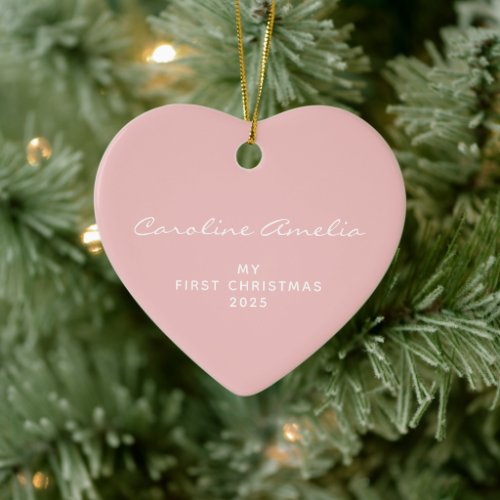 Babys First Christmas 2023 Personalized Pink Ceramic Ornament