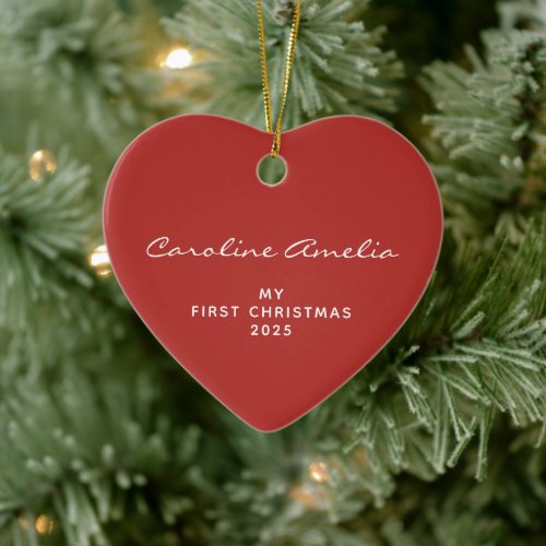 Babys First Christmas 2023 Personalized Red Ceramic Ornament