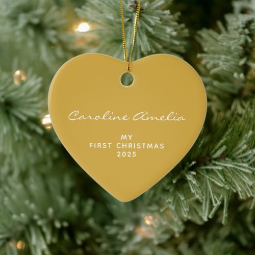 Babys First Christmas 2023 Personalized Yellow Ceramic Ornament