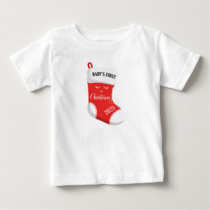 Baby's First Christmas 2025 Cute Kawaii Face Baby T-Shirt