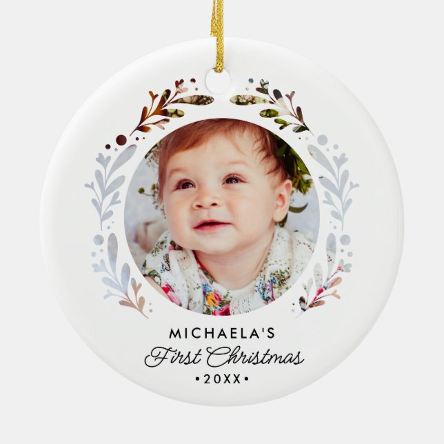 Baby's First Christmas 2-Photo Cutout Simple Ceramic Ornament (Back)