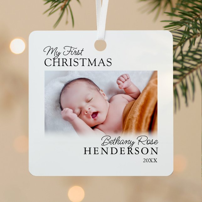 Baby's First Christmas 2 Photo Metal Ornament (Creator Uploaded)