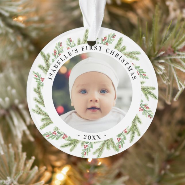 Baby's First Christmas 2 photos Greenery Ornament (Tree)