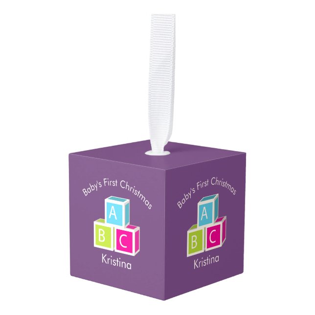 Baby's First Christmas Alphabet Blocks Cube Ornament (Front Angled)