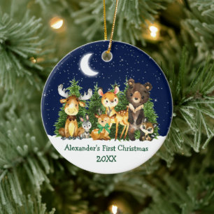 Baby's First Christmas Animals Deer Bow Sky Ceramic Ornament