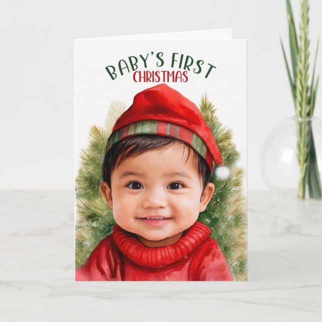 Baby's First Christmas Asian American Boy Holiday Card (Front)