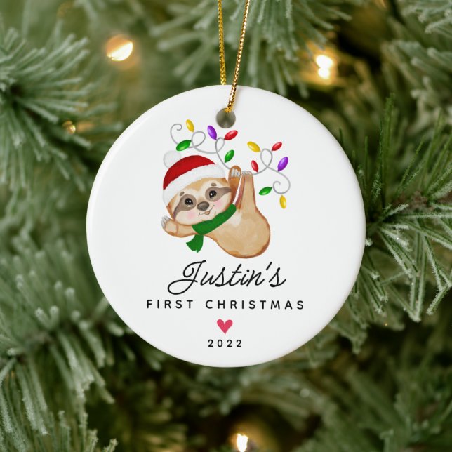 Baby's First Christmas Baby Boy Sloth Ceramic Ornament (Tree)