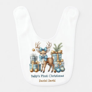 Baby's First Christmas Baby Deer Presents Bib